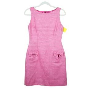 Britt Ryan Tweed Dress with Bow Pockets‎ and Lining Sleeveless Pink  Gold Thread